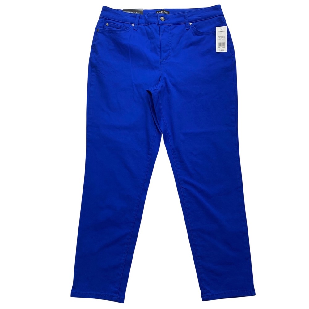 Kim Rogers Straight Leg Pants Womens 14 Ollie Blue Hidden Comfort Stretch New